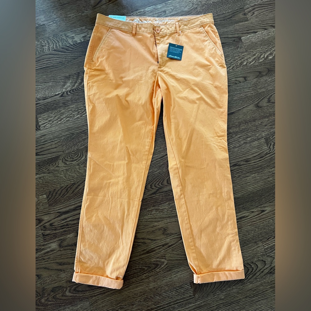 EDDIE BAUER NWT Boyfriend Midrise Slim Stretch Legend Wash Orange Zip Fly 12 T‎